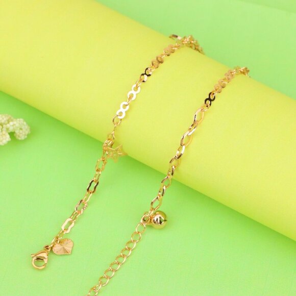 "Rose Gold Anklet with Fan, Star & Circle Charms, XPAL1174 - Picture 4 of 12